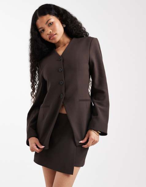 ONLY Petite structured blazer co-ord in brown