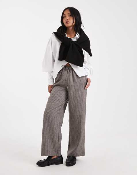 ONLY Petite wide leg pinstripes trousers in grey