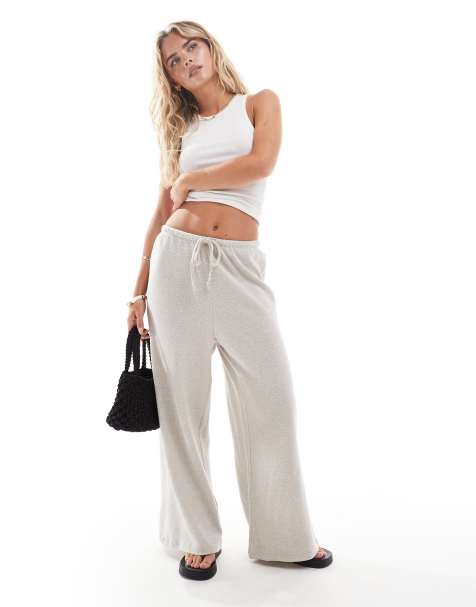 ONLY Petite textured wide leg tailored trousers in stone