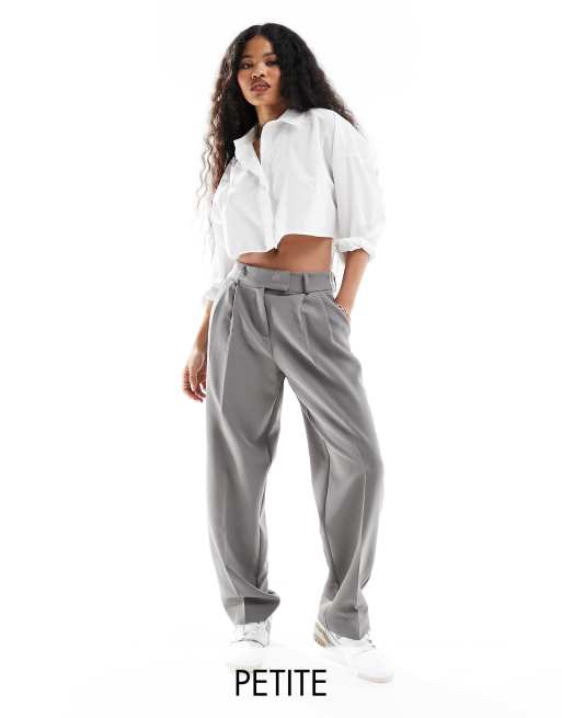 Only Petite tailored straight leg dad pants in grey 