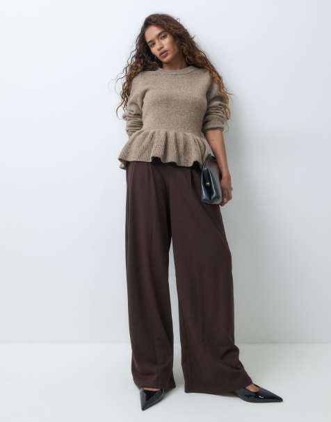 ONLY Petite tailored trousers in chocolate brown - view 1