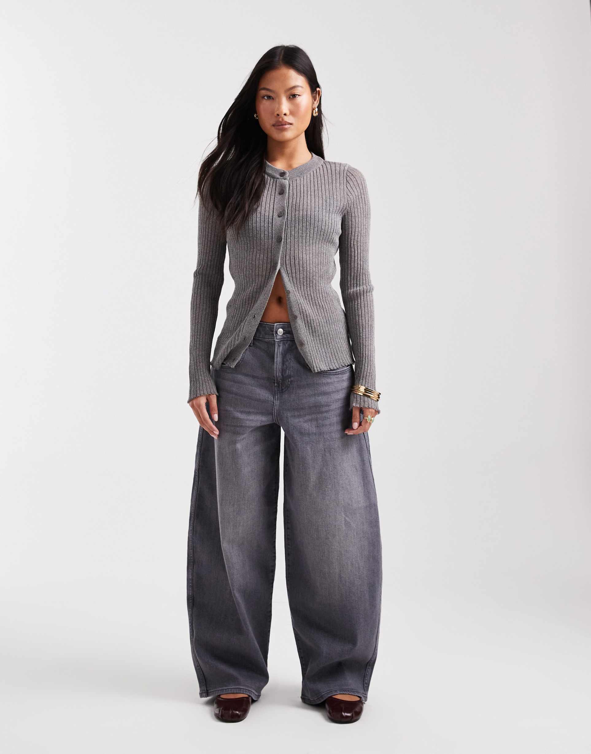 only petite tamy barrel jeans in gray denim