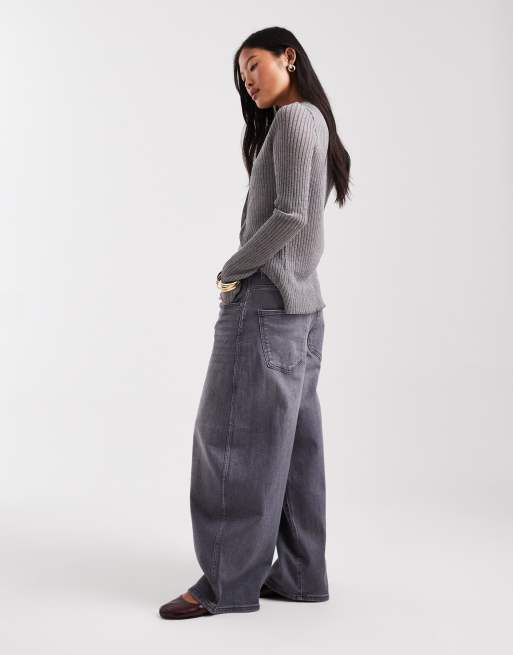 ONLY Petite Tamy barrel jeans in gray denim, 2 of 5
