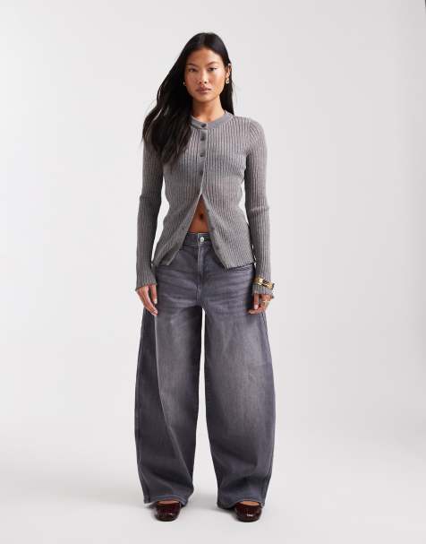 ONLY Petite Tamy barrel jeans in grey denim