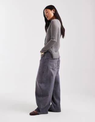 Only Petite Tamy Barrel Jeans In Gray