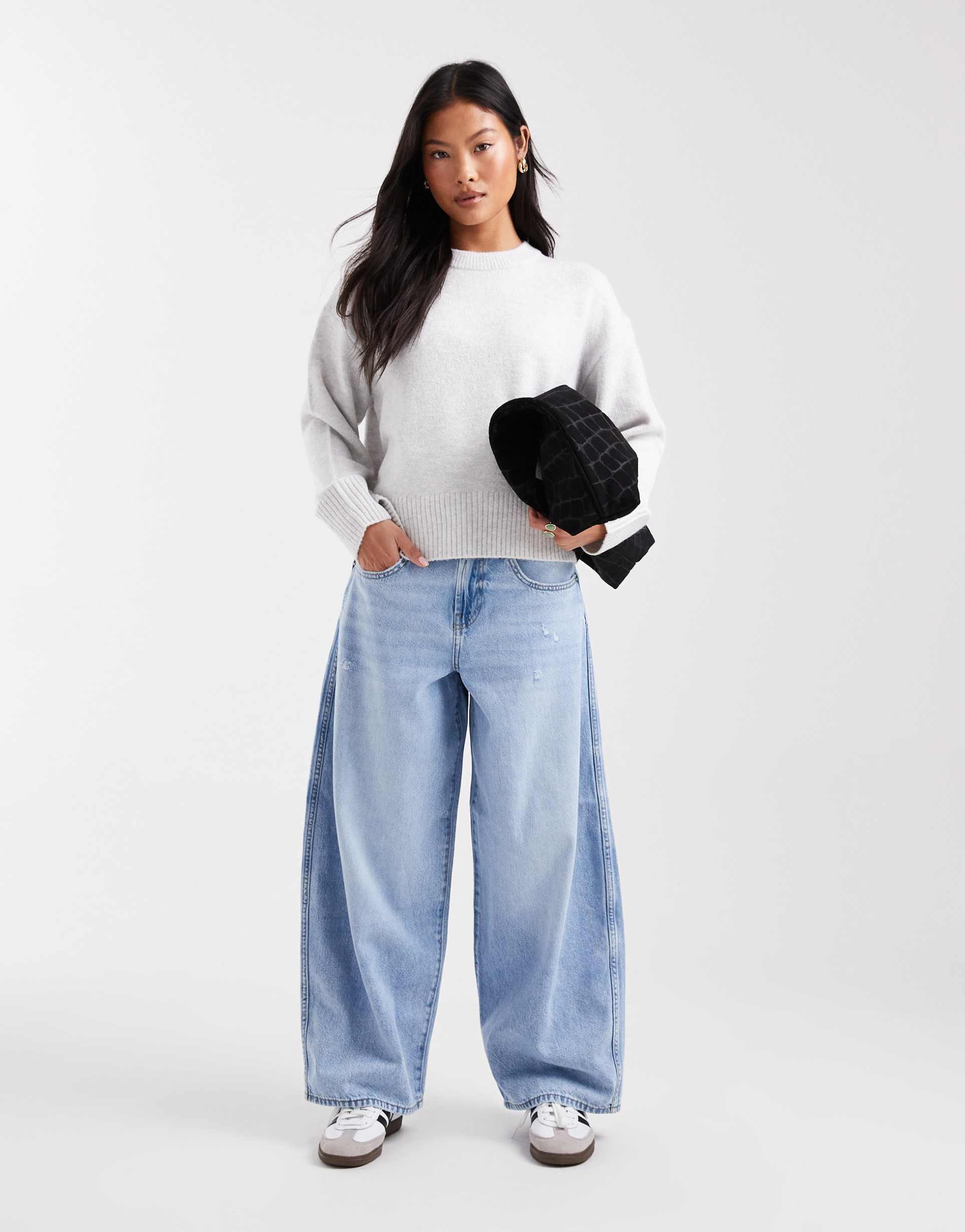 only petite taylor high rise barrel jeans denim in light blue