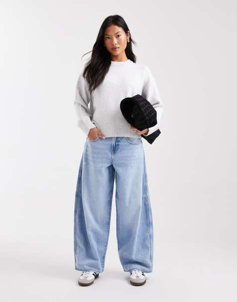 ONLY Petite Taylor high waist barrel jeans in light blue denim