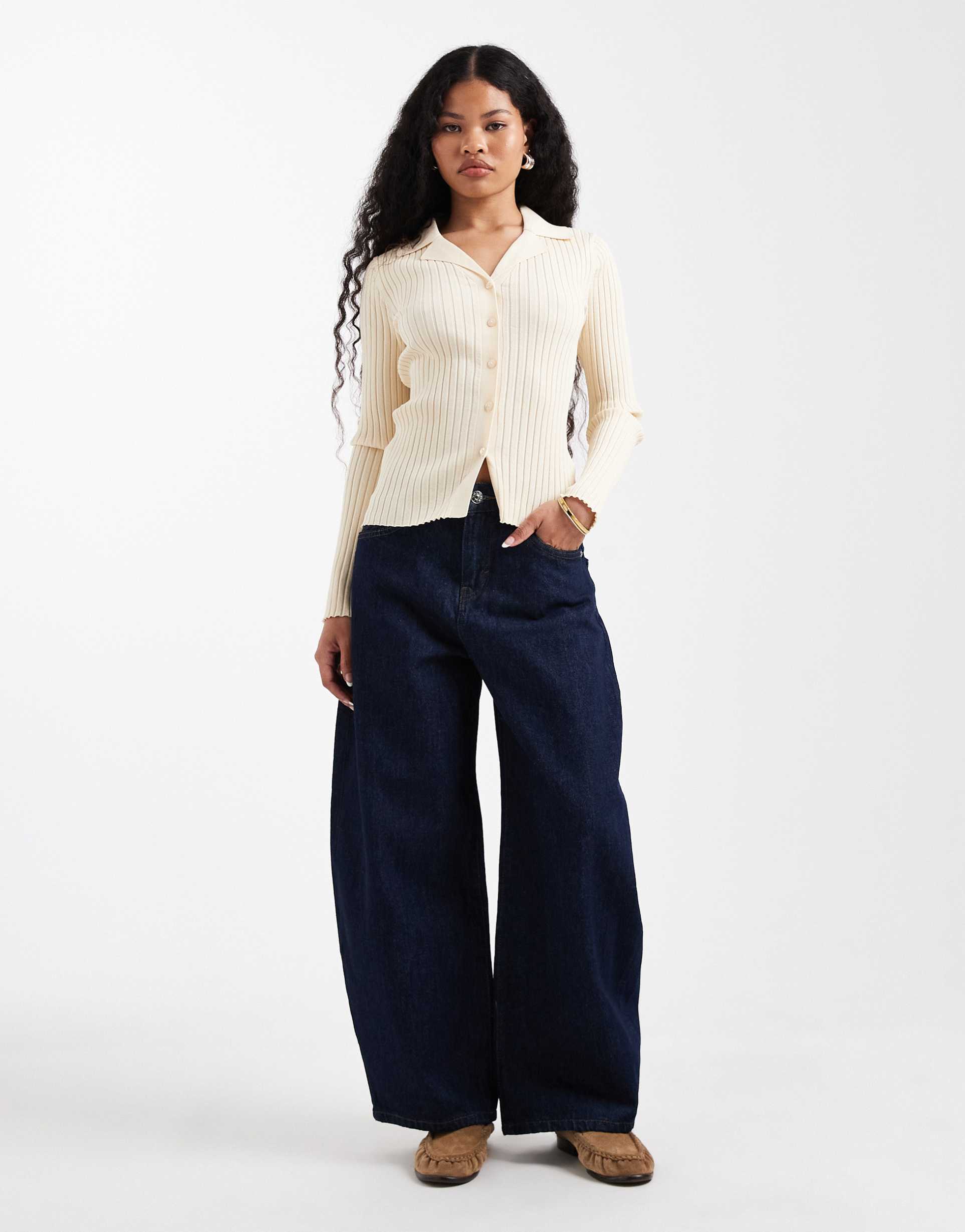 only petite taylor high waist barrel jeans in dark blue