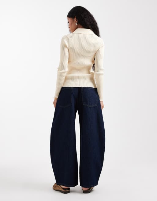 ONLY Petite - Taylor - Højtaljede mørkeblå jeans med barrel-ben, 2 af 5
