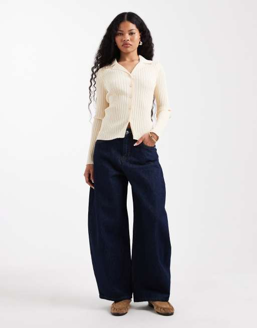 ONLY Petite - Taylor - Jeans bombati a vita alta color blu scuro