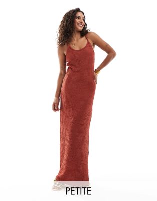 Only Petite Textured Maxi Cami Dress In Rust In Red