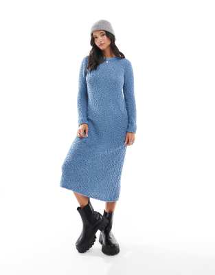 textured midi knitted dress in blue