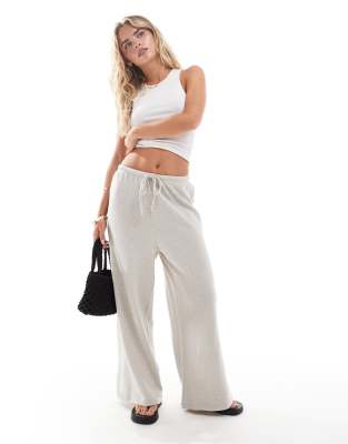 Only Petite ONLY Petite textured wide leg tailored trousers in stone-Neutral