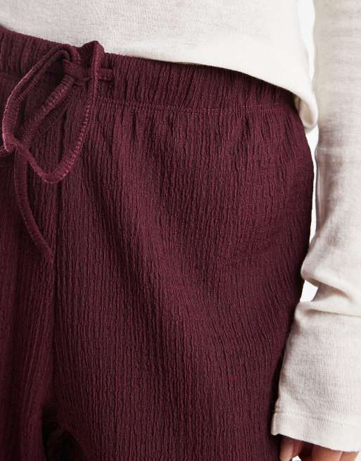 ONLY Petite textured wide leg trousers in dark plum, 5 of 5