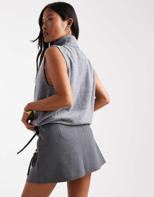 ONLY Petite tie detail pleated mini skort in dark grey | ASOS