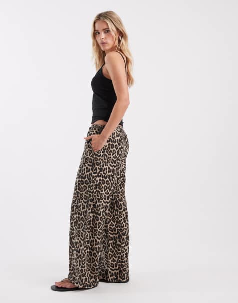 ONLY Petite tie detail pull on trousers in leopard print - view 1