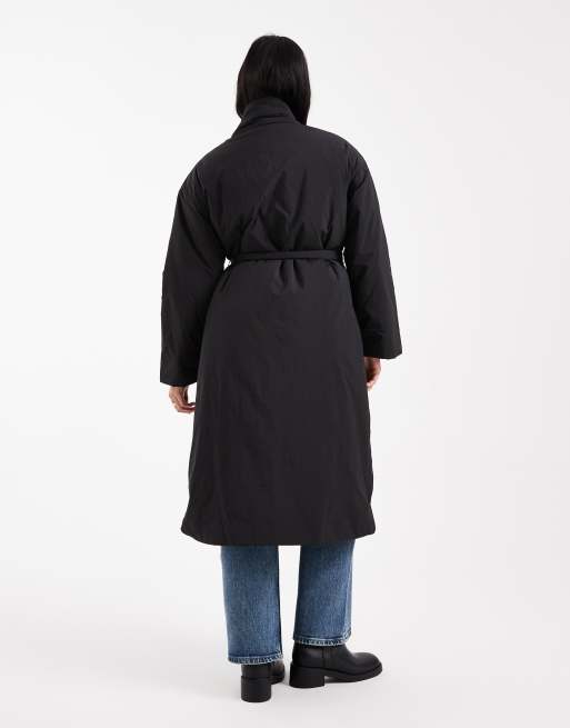 ONLY Petite tie waist longline coat in black, 3 of 4