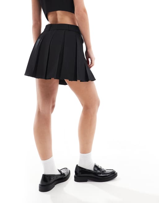 ONLY Petite tie waist pleated mini skirt in black | ASOS
