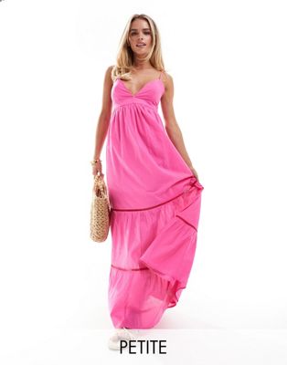 Only Petite Tiered Maxi Dress With Contrast Lace In Pink
