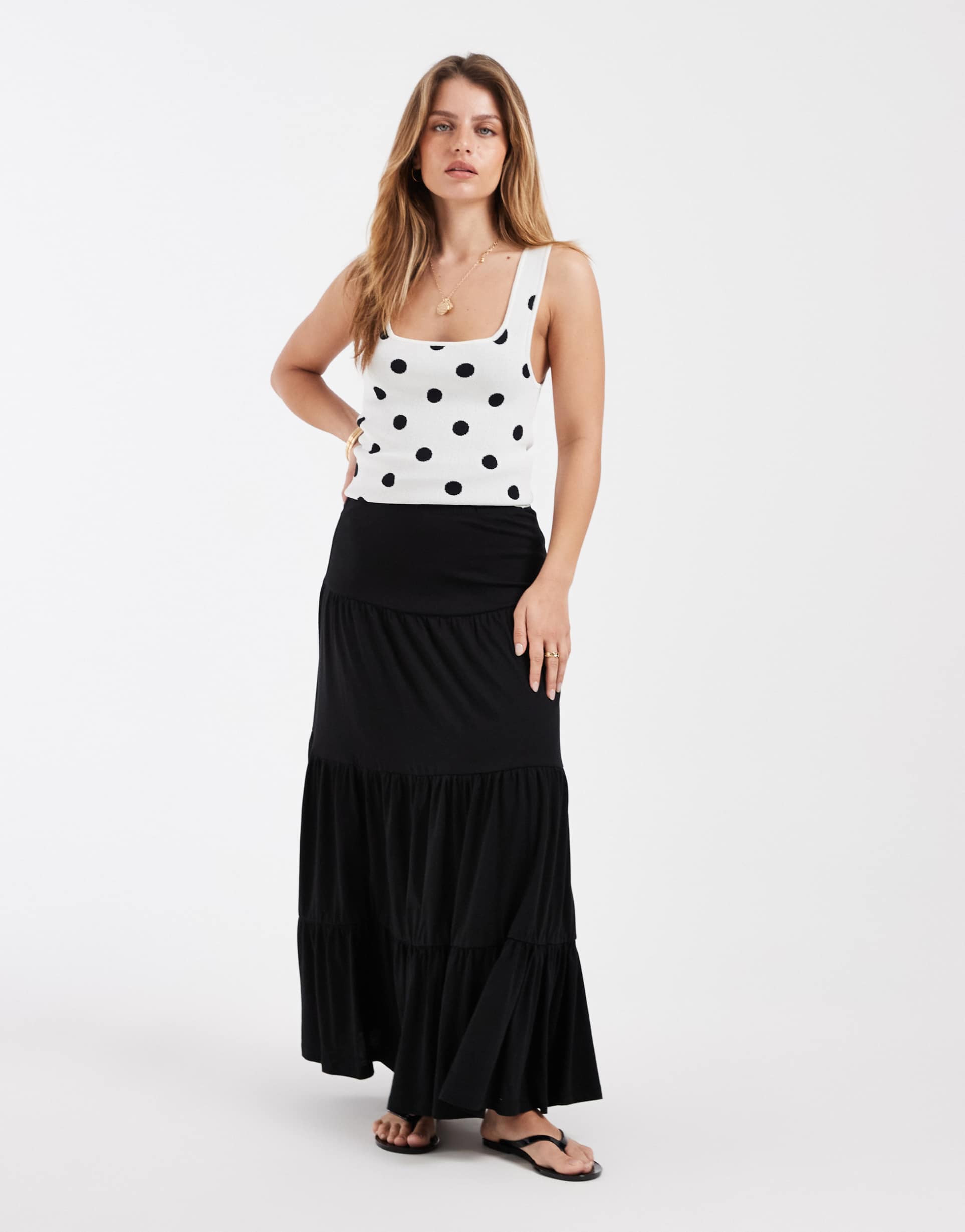 only petite tiered maxi skirt in black
