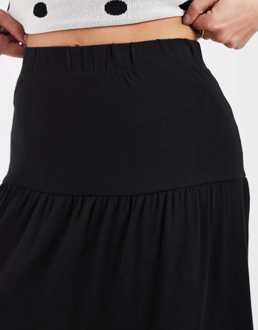 ONLY Petite tiered maxi skirt in black, 2 of 5