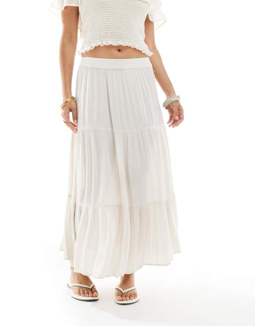 ONLY Petite tiered maxi skirt in cream, 2 of 5
