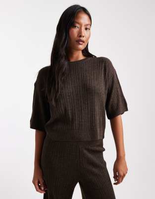 ONLY Petite - Top d'ensemble en maille - Marron chocolat-Brown