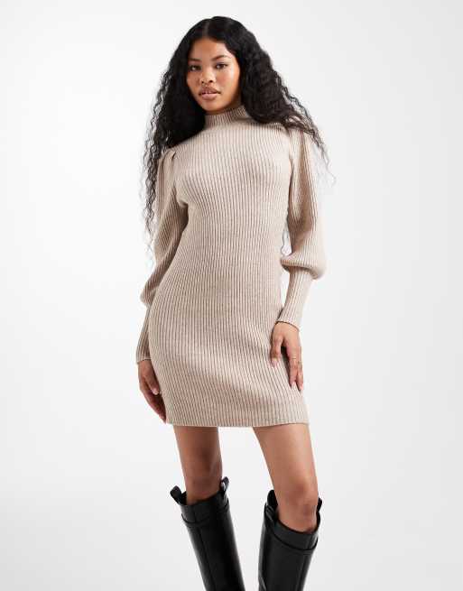 ONLY - Petite - Trui met pofmouwen en hoge hals in beige, 3 van 4