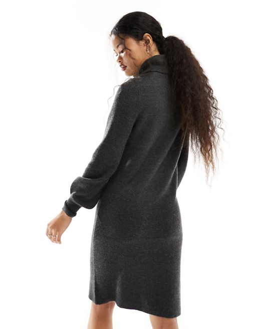 Women's Jumper Dress With Long Puff Sleeves Black –