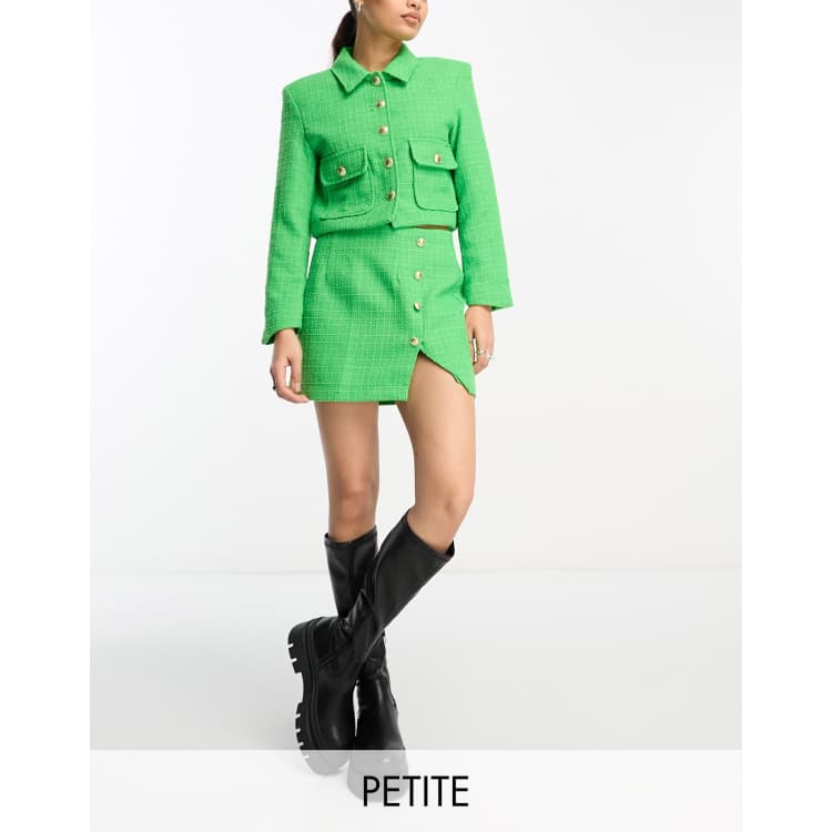 Only Petite tweed button detail skirt with side split in