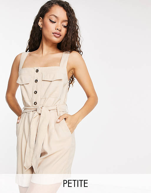 Only Petite utility playsuit with button front in beige