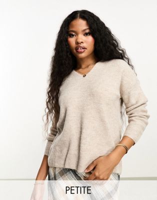 Only Petite v neck jumper in stone marl
