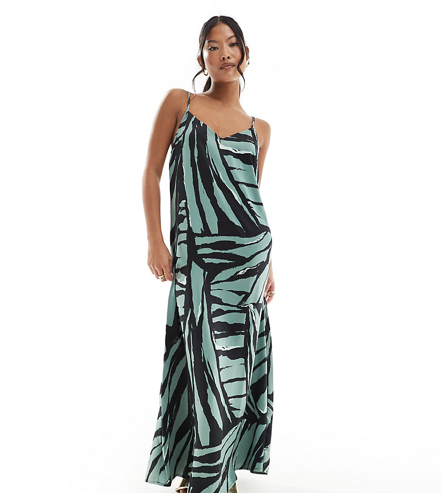 Only Petite V Neck Satin Maxi Dress In Multi Abstract Print