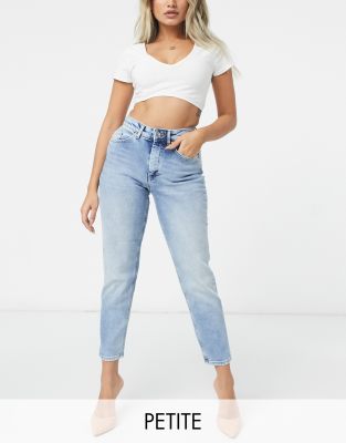 petite mid blue mom jeans