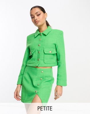 Only Petite tweed button up jacket co-ord in green - ASOS Price Checker
