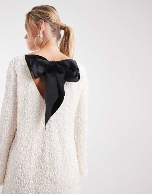 ONLY Petite - Vestito corto bianco con paillettes e fiocco sul retro, 4 di 4