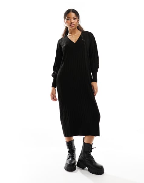 Only Petite - Vestito lungo in maglia con scollo a V nero - view 1
