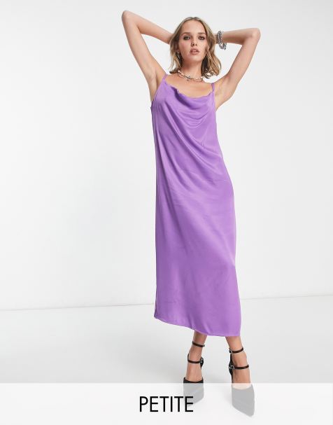 Only Petite - Vestito lungo stile sottoveste in raso viola con scollo ad anello - view 1