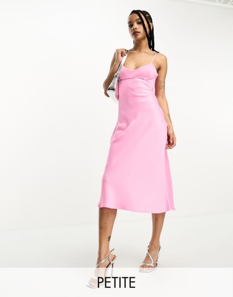 Only Petite - Vestito midi stile sottoveste in raso rosa - view 1