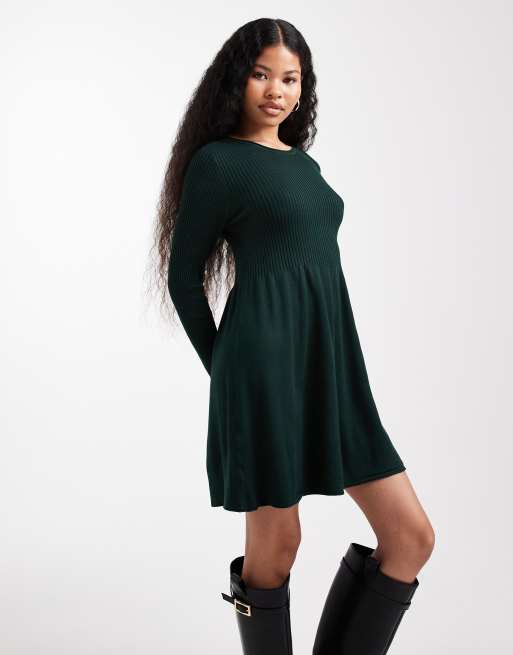 ONLY Petite - Vestito skater corto in maglia verde scuro, 3 di 4