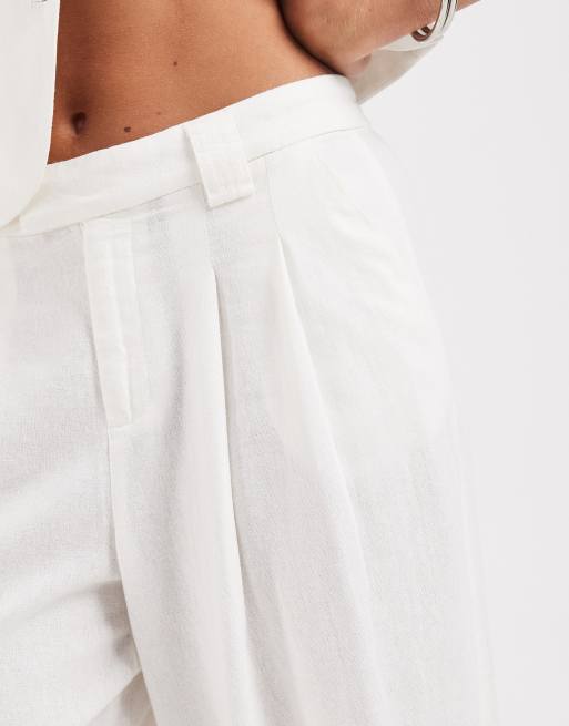 ONLY Petite – Vita, figursydda byxor med vida ben i linnemix, del av set, 4 av 5