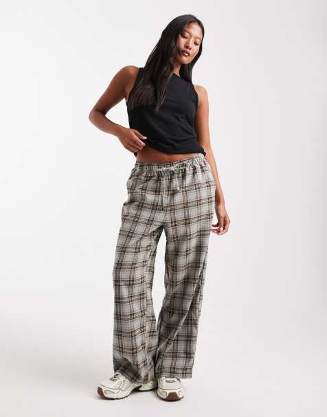 ONLY Petite pull on wide leg trousers in grey check