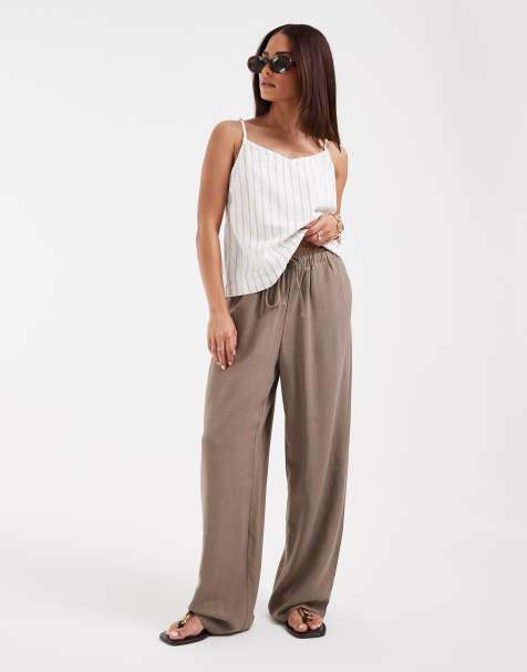 ONLY Petite – Weit geschnittene Schlupfhose aus Leinenmix in Braun - view 1