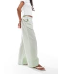 [Only Petite] ONLY Petite wide leg boxer detail pants in green gingham XXS Light green