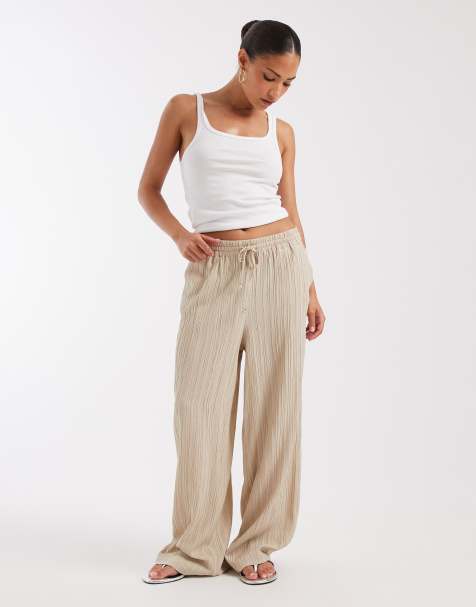 ONLY Petite wide leg crinkle textured pants in stone - view 1