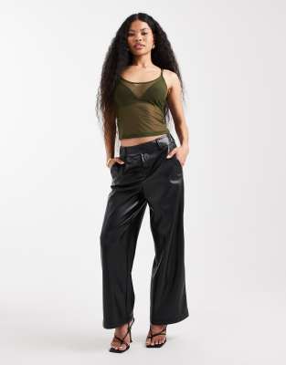 Only Petite ONLY Petite wide leg faux leather trousers in black