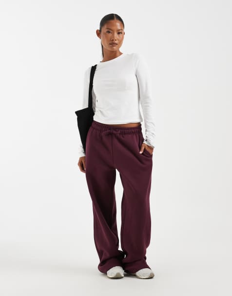 ONLY Petite wide leg joggers in dark plum - view 1