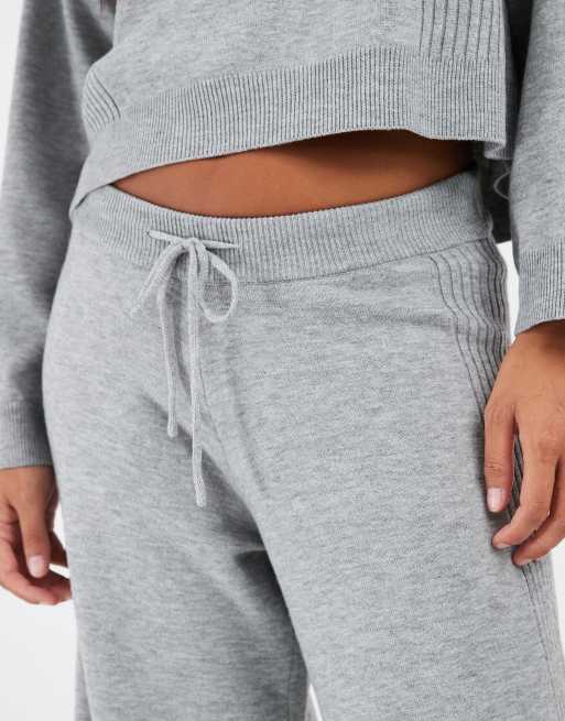 ONLY Petite wide leg knitted pants in mid grey (part of a set), 3 of 5