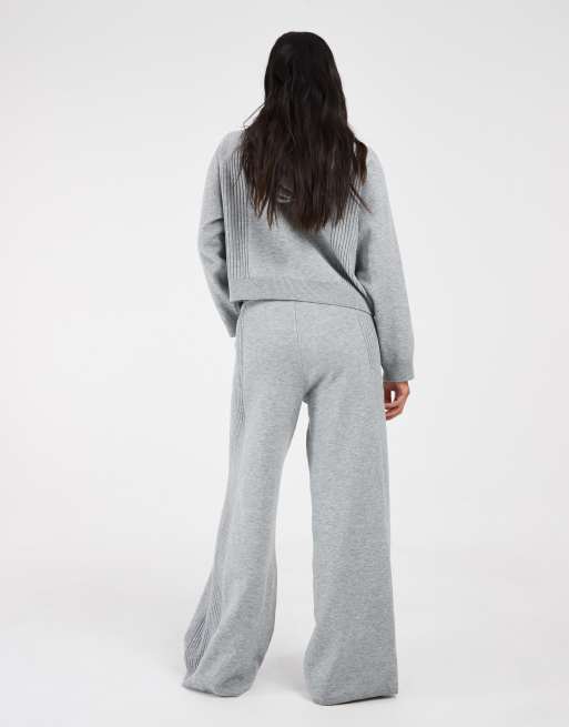 ONLY Petite wide leg knitted pants in mid grey (part of a set), 5 of 5