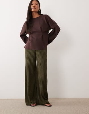 Only Petite Wide Leg Knitted Trousers In Green